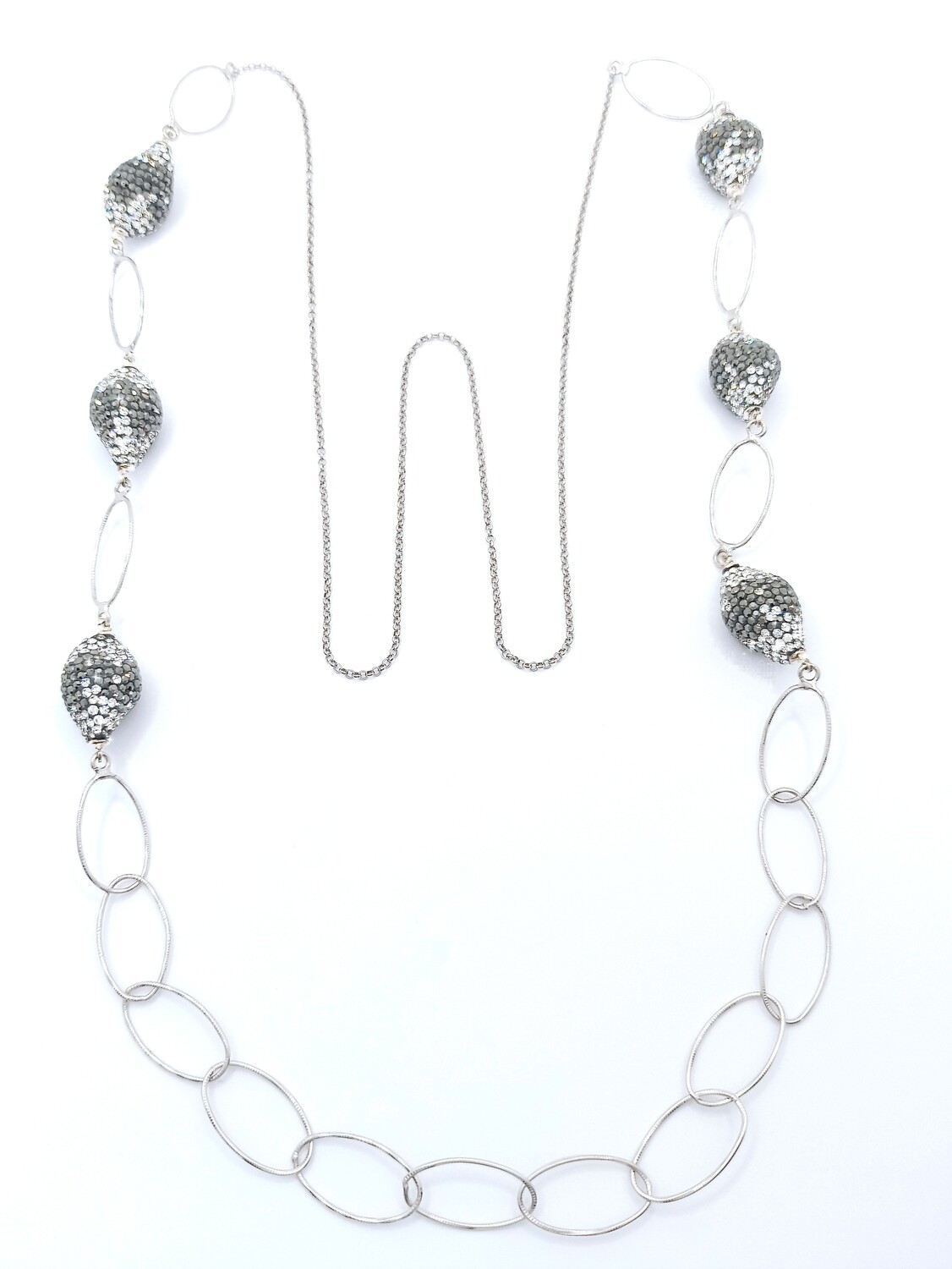 Silver 925 extra long stone necklace