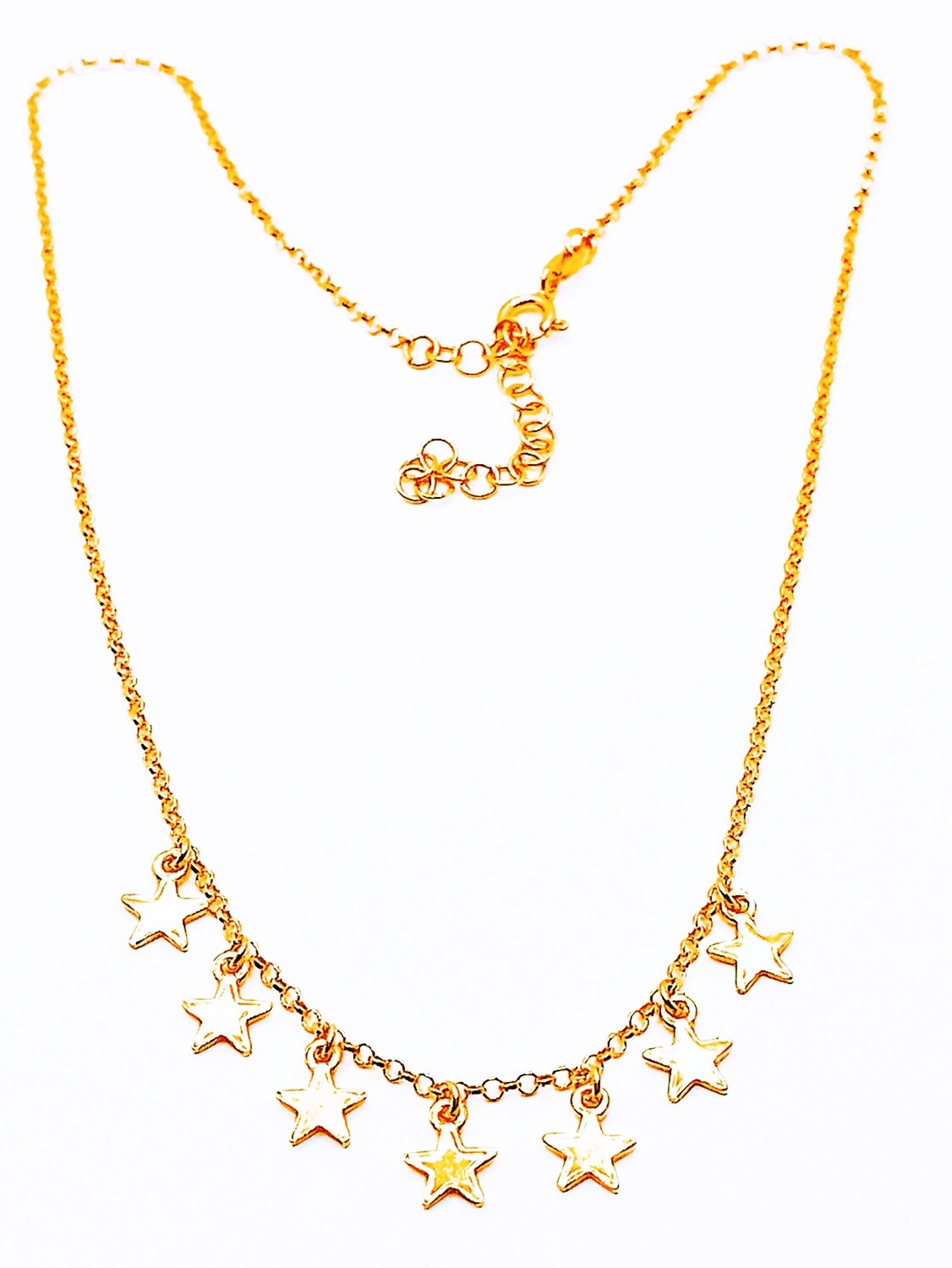 Silver 925 7 dangling stars necklace, MODEL-COLOR-STONE: 1-Rose-NO Stone