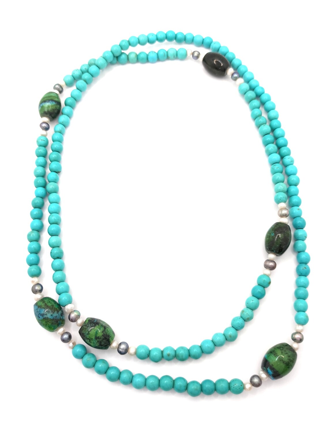 Silver 925 turquoise &amp; pearl stone necklace, MODEL-NECKLACE LENGTH: 1-Length: 1m (1 meter )