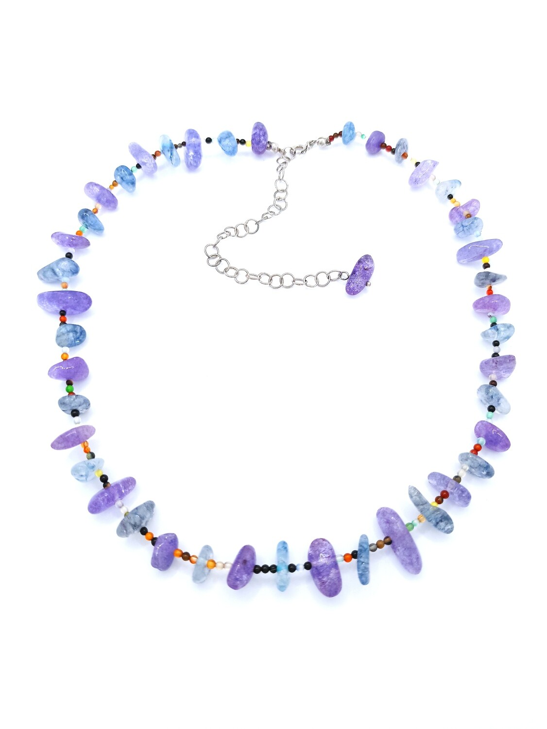 Silver 925 multi color stone necklace, MODEL-STONE-NECKLACE LENGTH: 1-Multi Color-Length: 43+10cm Adjustable
