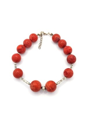 Silver 925 red coral or amethyst stone bracelet