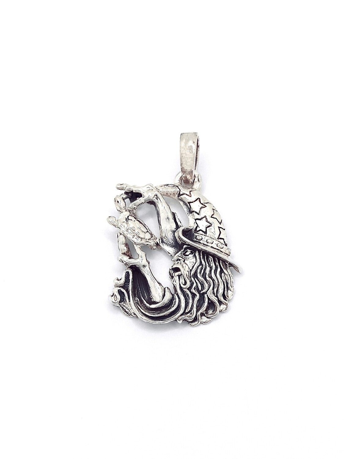 Silver 925 solid magician and sea turtle pendant