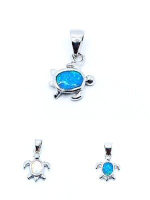 Silver 925  Opal blue or white small turtle pendant