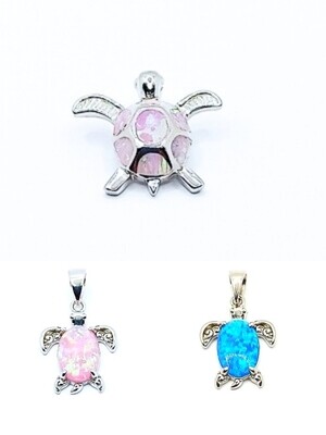 Silver 925 Opal blue or pink turtle pendant
