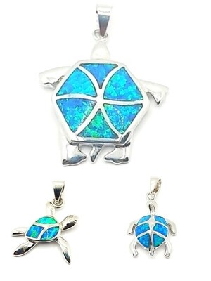 Silver 925 Opal blue fire turtle pendant