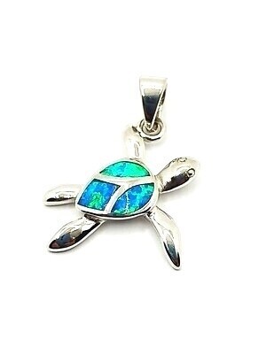 Silver 925 Opal blue fire turtle pendant, MODEL-SIZE: 1-Pendant Height : 2.5cm-Width : 2.2cm