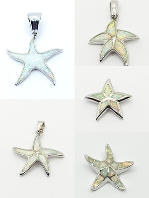 Silver 925 Opal white big starfish pendant