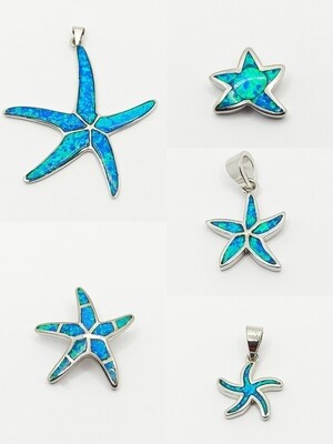Silver 925  Opal blue big starfish pendant