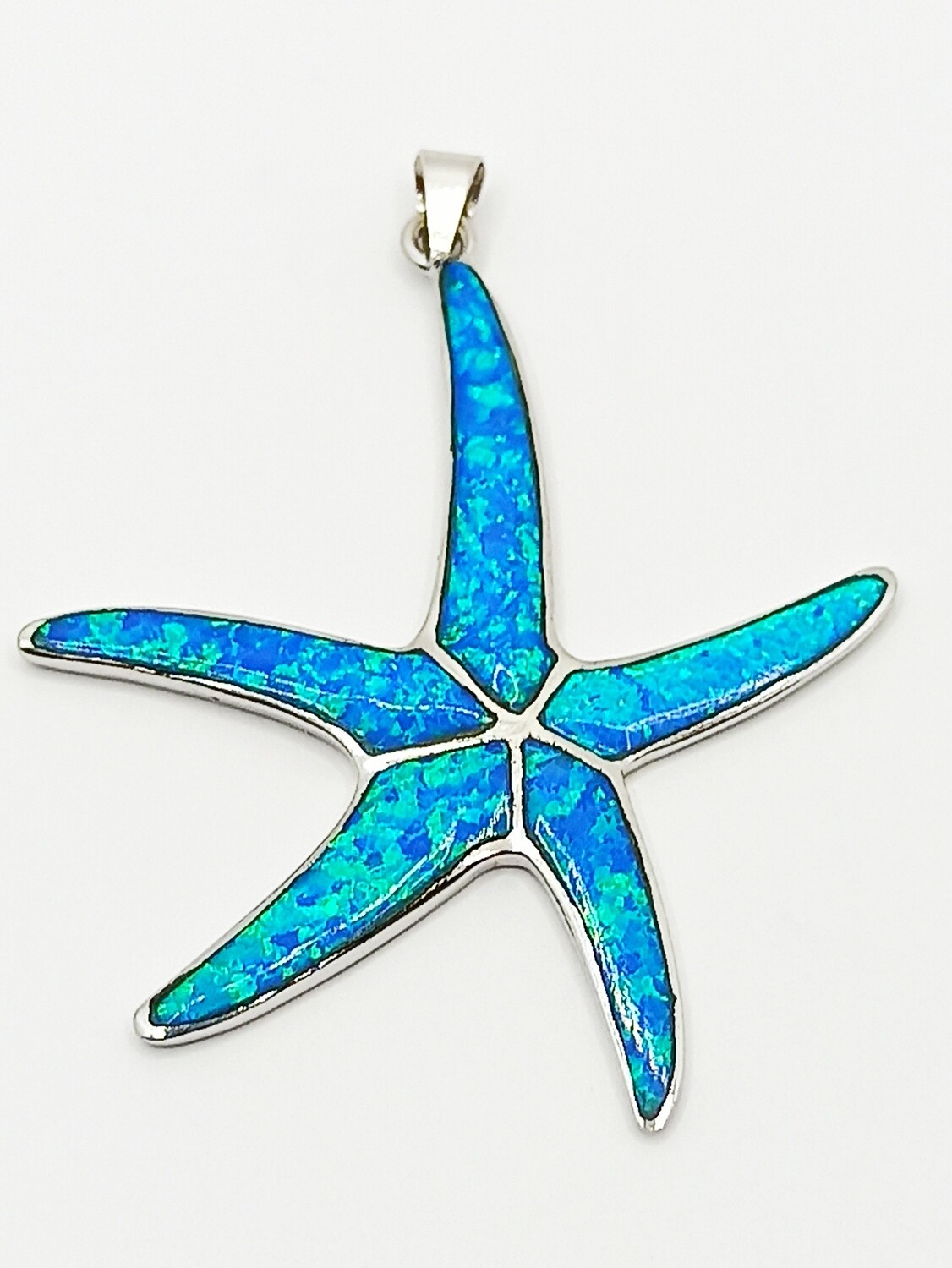 Silver 925  Opal blue big starfish pendant, MODEL-SIZE: 1-Pendant Height : 5cm-Width : 3.8cm