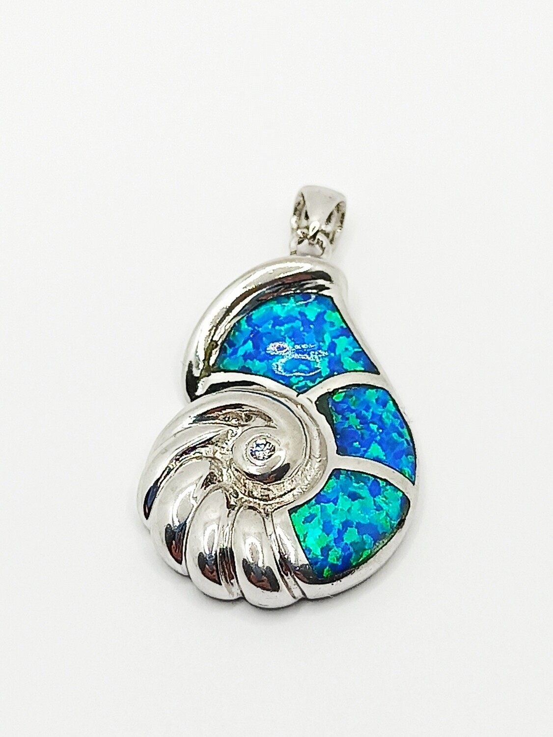Silver 925  Opal blue seashell pendant, MODEL-SIZE: 1 Pendant Height : 3cm-Width : 1.7cm