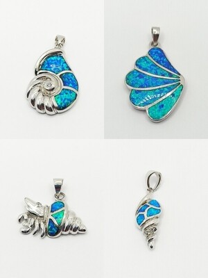 Silver 925  Opal blue seashell pendant