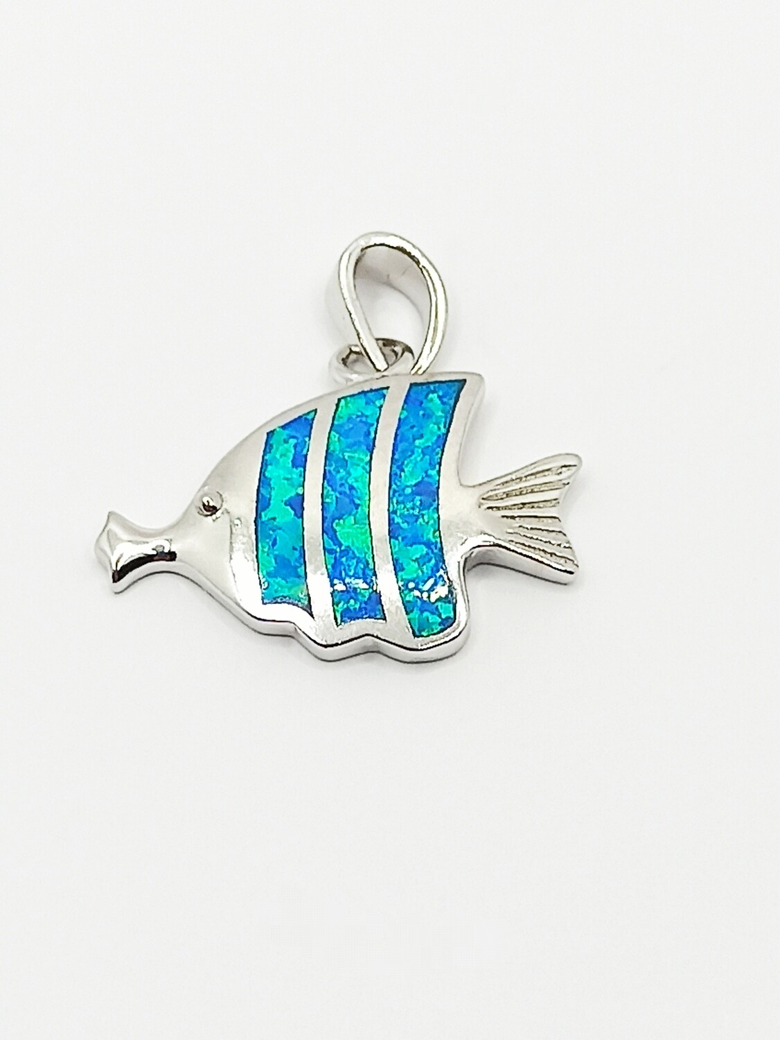 Silver 925 Opal blue fire fish pendant, MODEL-SIZE: 1 Pendant Height : 2.5cm-Width : 2.4cm