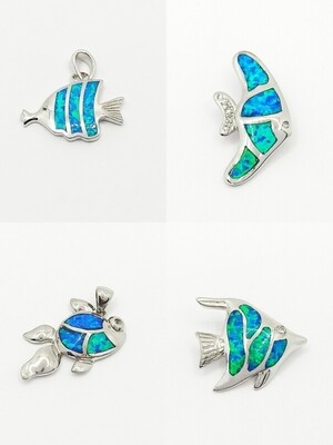 Silver 925 Opal blue fire fish pendant