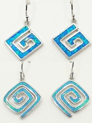 Silver 925 Opal blue square Meandros hook earrings