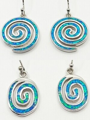 Silver 925 Opal blue spiral Greek hook earring