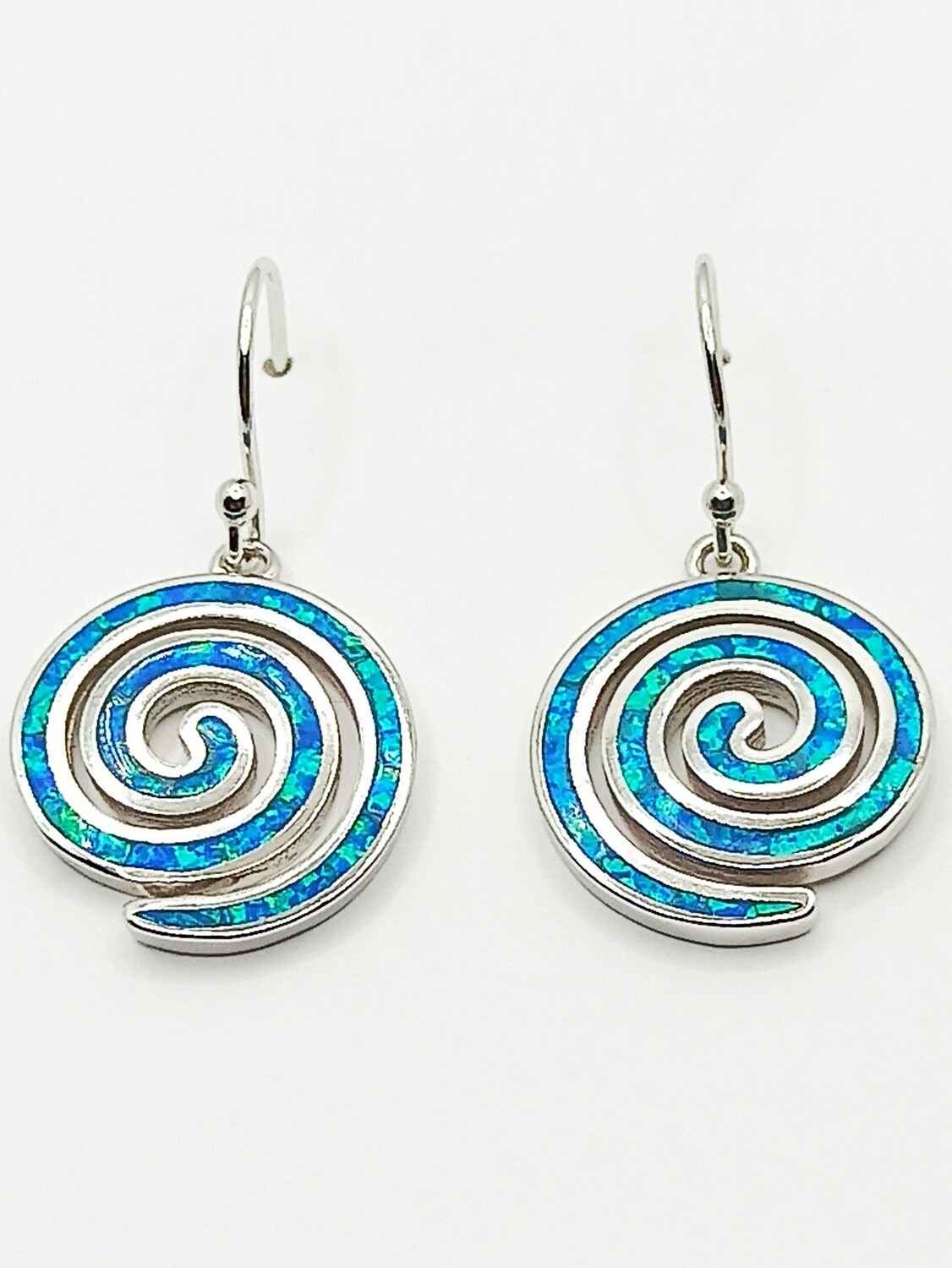 Silver 925 Opal blue spiral Greek hook earring, MODEL-SIZE: 1 Earring length : 3cm (with hook 1cm)-Width :1.6cm