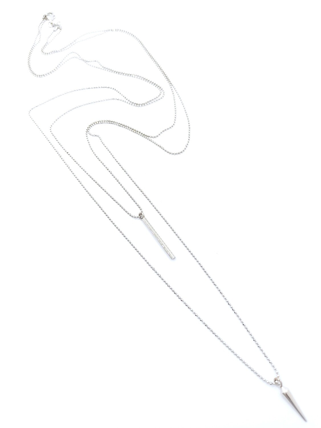 Silver 925 long double bar arrow necklace