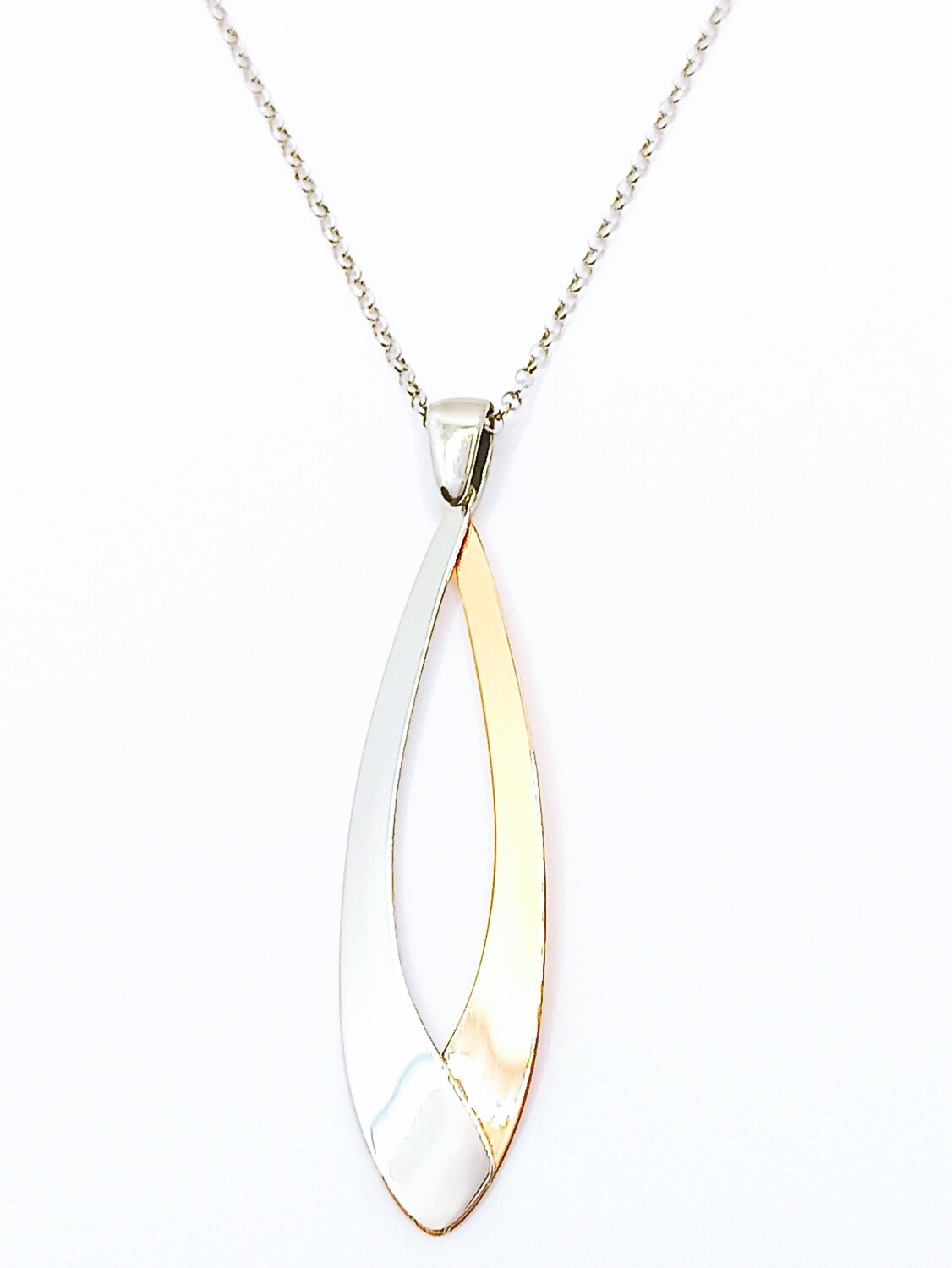 Silver 925 white &amp; gold surface long necklace, MODEL-COLOR-CHAIN LENGTH: 1-White &amp; Rose gold plated-Chain Length: 60cm