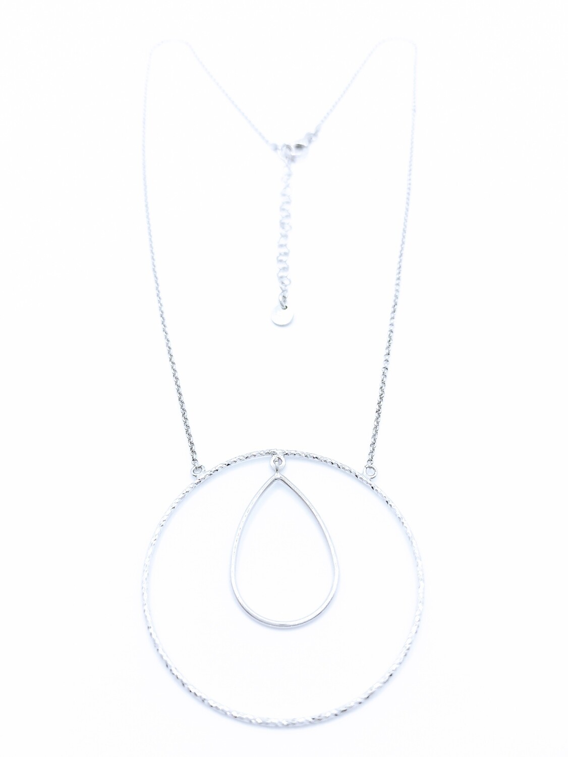 Silver 925 big tear or circle diamond cut necklace, MODEL-DESIGN-CHAIN LENGTH: 1-TEAR-Chain Length: 46+5cm Adjustable