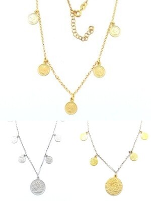 Silver 925 5 or 7 round double side pennie coin design necklace
