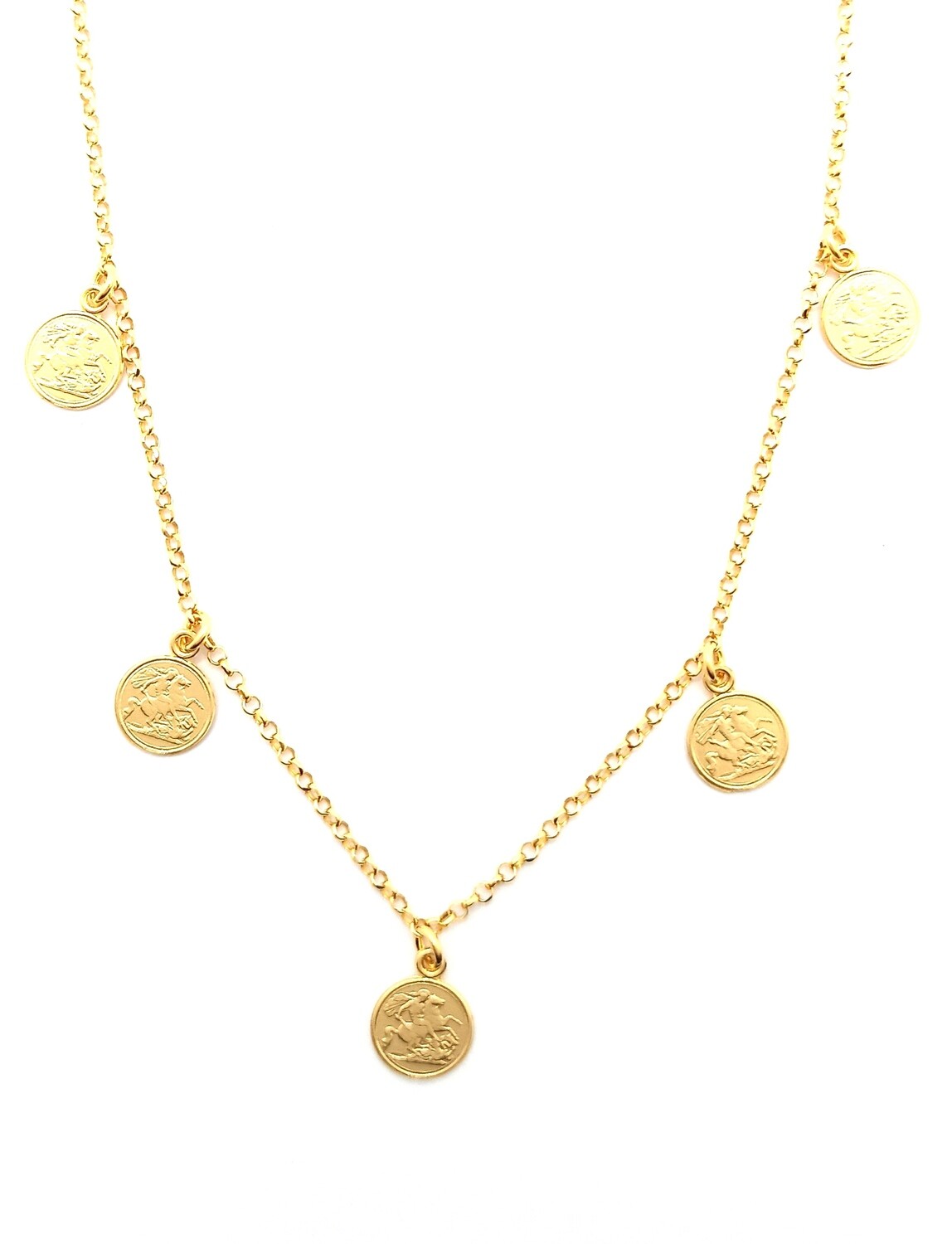 Silver 925 5 or 7 round double side pennie coin design necklace, MODEL-COLOR-CHAIN LENGTH: 1-Gold plated-Chain Length: 42.5+4cm Adjustable