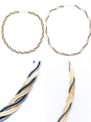 Silver 925 3 color flat chain diamond cut necklace