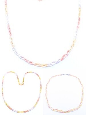 Silver 925 3 or 5 chains with 3 different color flat necklace