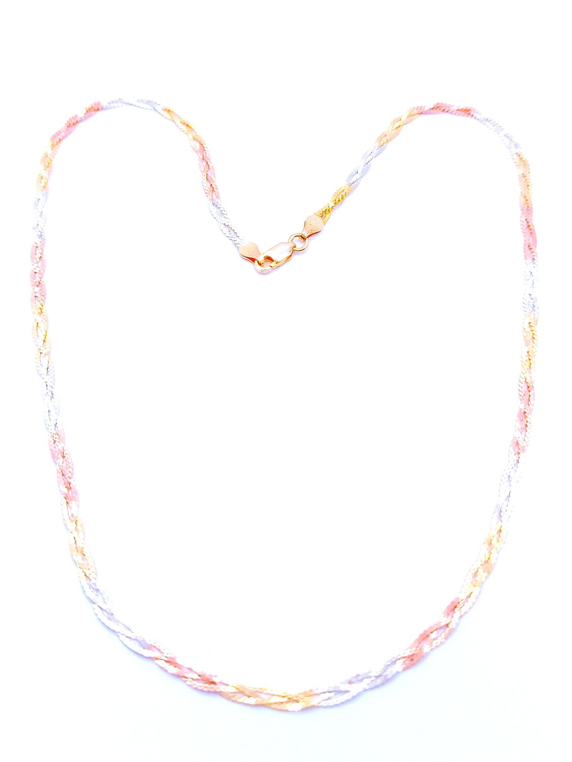 Silver 925 3 or 5 chains with 3 different color flat necklace, MODEL-WIDTH-CHAIN LENGTH: 1 Model : 3 Chains-Width: 0.3cm-Chain Length: 46cm