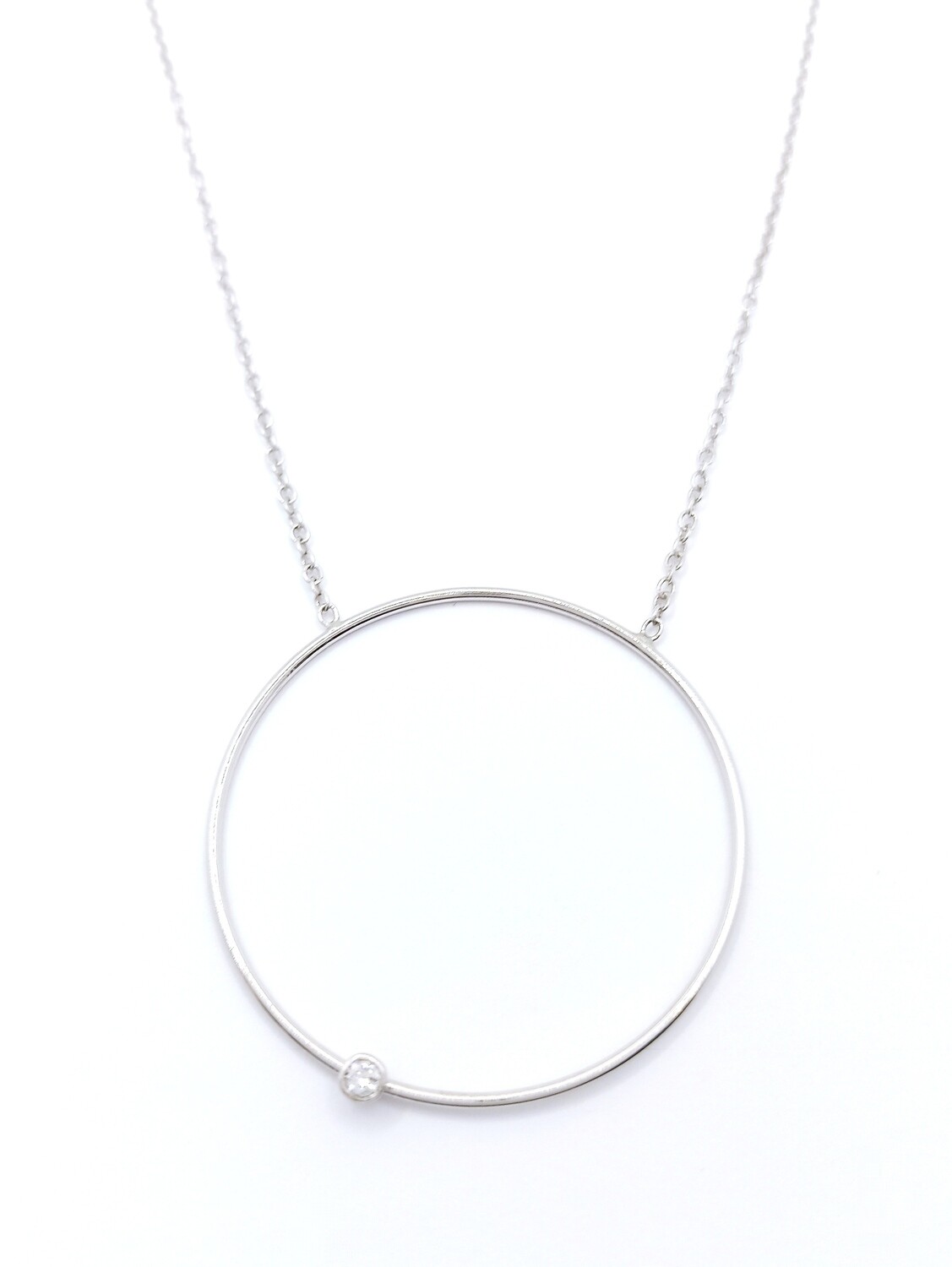 Silver 925 big circle stone necklace, MODEL-CHAIN LENGTH: 1-Chain Length: 42+3cm Adjustable