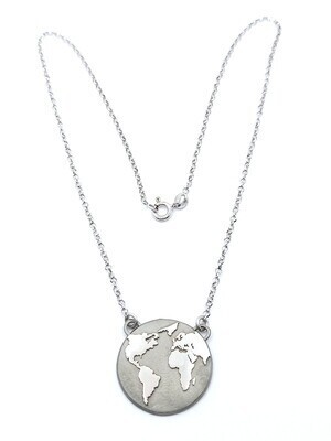 Silver 925 handmade coin world map necklace, MODEL-COLOR: 1-Oxidized