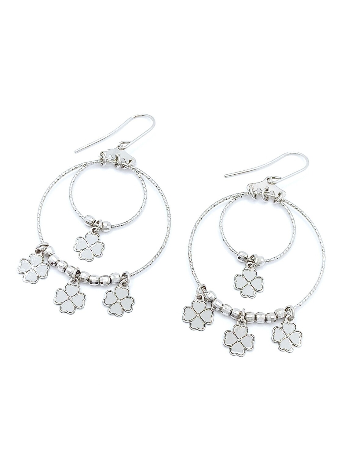 Silver 925 four-leaf clover (Quadrifoglio) earring, MODEL-DESIGN-SIZE: 1-Quadrifoglio- Earring Height : 6.5cm- Width : 3.5cm