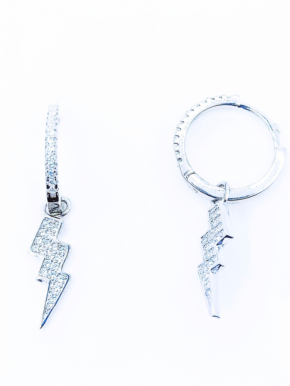 Silver 925  lightning strike or evil eye hanging hoop earrings, MODEL: 1 Lightning strike