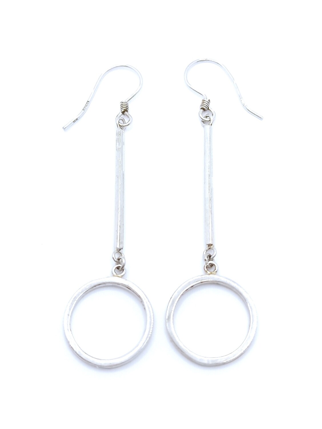 Silver 925 earrings with round dangling element, MODEL-SIZE: 1 Earring Total Length: 5.6cm-Width : 1.3cm