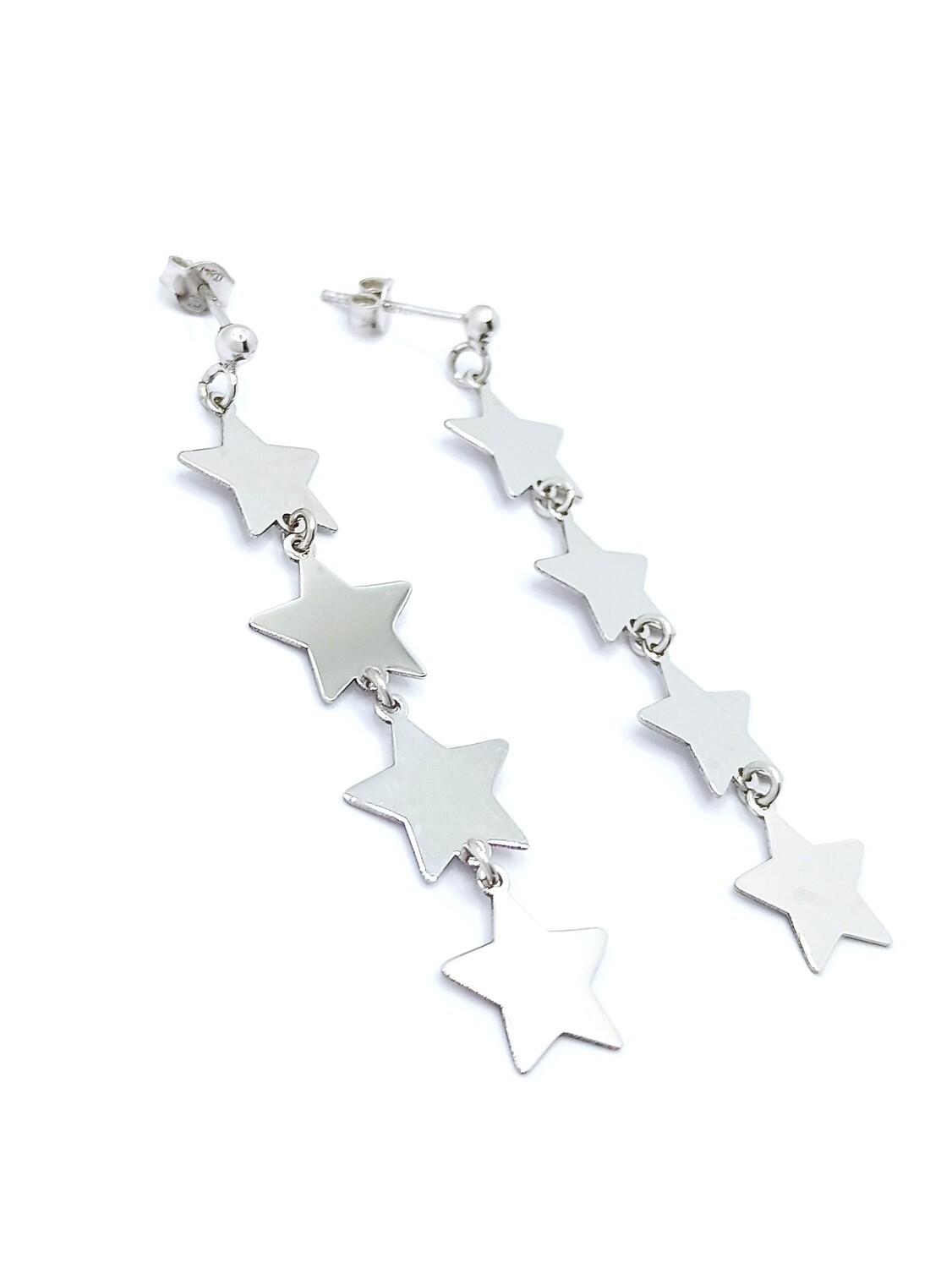 Silver 925 star design stud earrings, MODEL-DESIGN-SIZE: 1-FOUR STAR-Earring Height: 6.5cm-width: 1.3cm