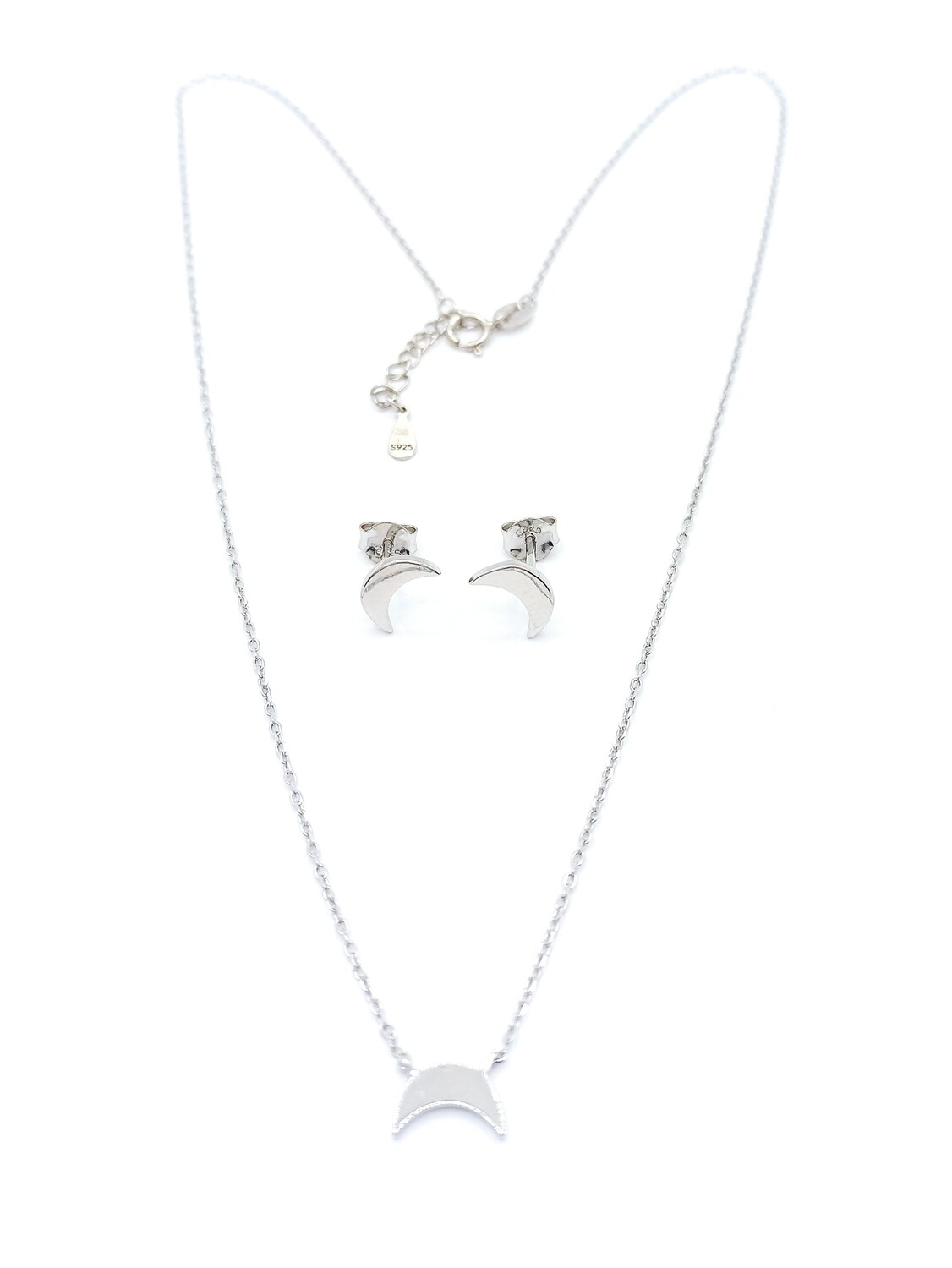 Silver 925 SET moon necklace &amp; earrings with stone, MODEL-STONE: 1-No Stone