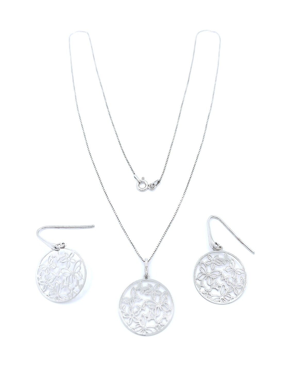 Silver 925 SET butterfly necklace and earring, MODEL-SIZE: 1-Pendant Diameter: 2cm