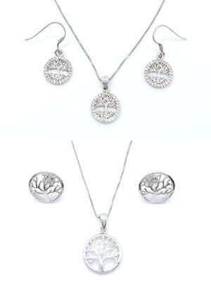 Silver 925 SET tree of life necklace and earrings