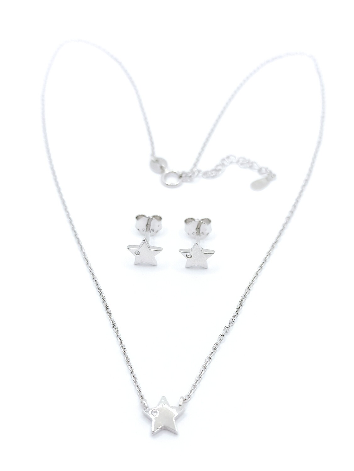 Silver 925 stone star SET, MODEL-SIZE: 1-Pendant size: 6x6mm-Earring size: 6x6mm-Chain size : 40+3cm Adjustable