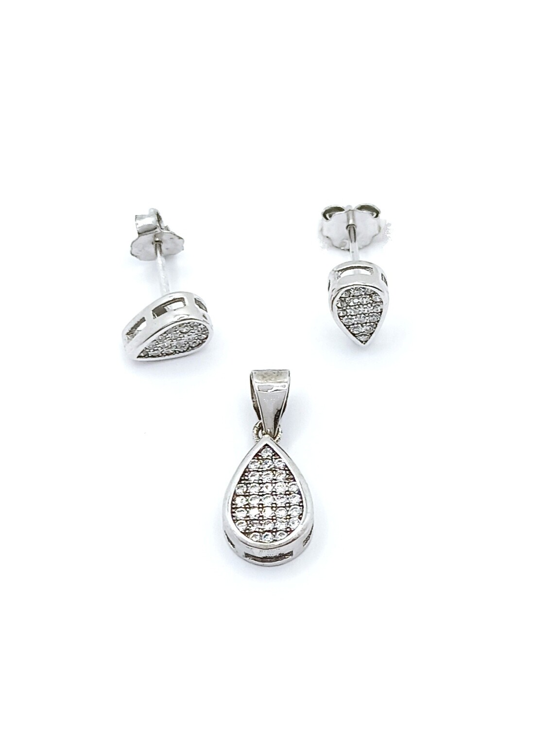Silver 925 SET  tear pendant and earrings, MODEL-SIZE: 1-Pendant size: 1.7 x 0.7cm-Earring size : 0.7 x 0.5cm