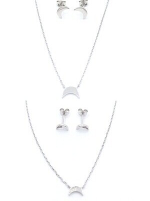 Silver 925 SET moon necklace &amp; earrings with stone
