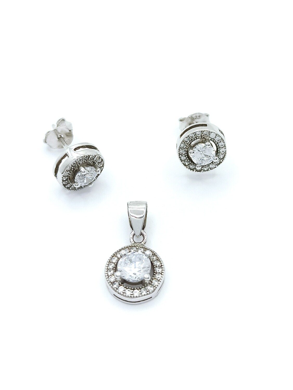 Silver 925 SET round pendant and earrings, MODEL-SIZE: 1-Pendant size: 1.6 x 0.9cm-Earring size : 0.85cm