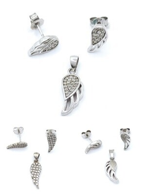Silver 925 SET angel wing pendant and earrings