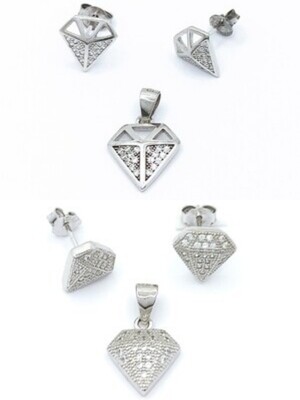 Silver 925 SET diamond pendant and earrings with stones