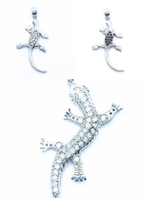 Silver 925 salamander pendant  white or black stone