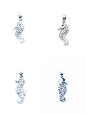 Silver 925 sea horse design pendant white stone
