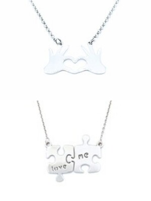 Silver 925 hands or puzzle love necklace