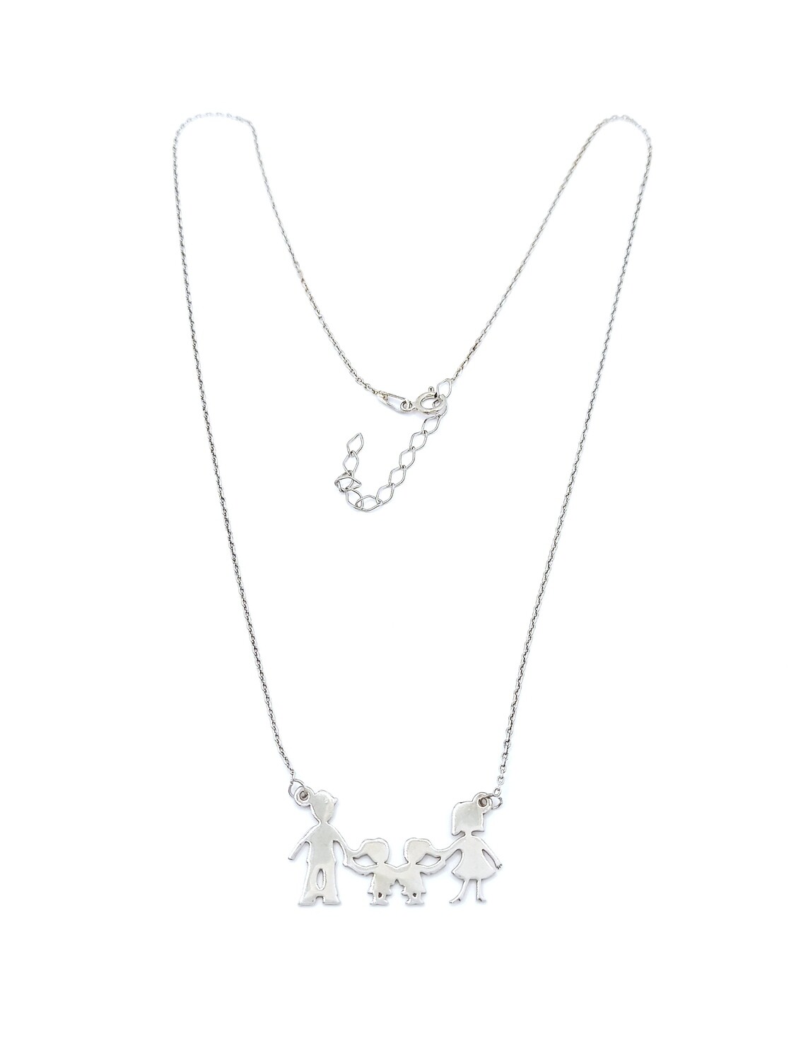 Silver 925 family design necklace, MODEL-SIZE-CHAIN LENGTH: 1-Pendant Height: 1.5cm-Width : 2.9cm -Chain Length: 42+4cm Adjustable