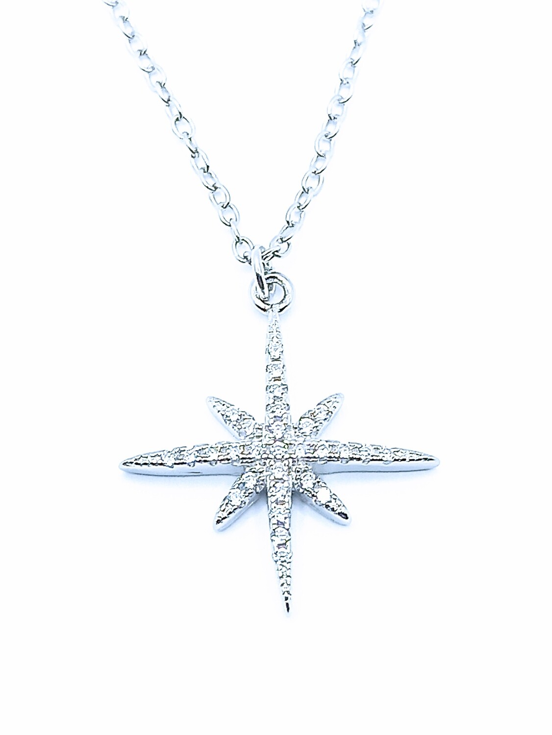 Silver 925 polar star or star necklace, MODEL-SIZE-CHAIN LENGTH: 1-Pendant Height: 1.8cm-Width: 1.8cm-Chain Length: 40+5cm diamond cut Adjustable