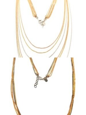 Silver 925 diamond cut tricolor 6 chain necklace