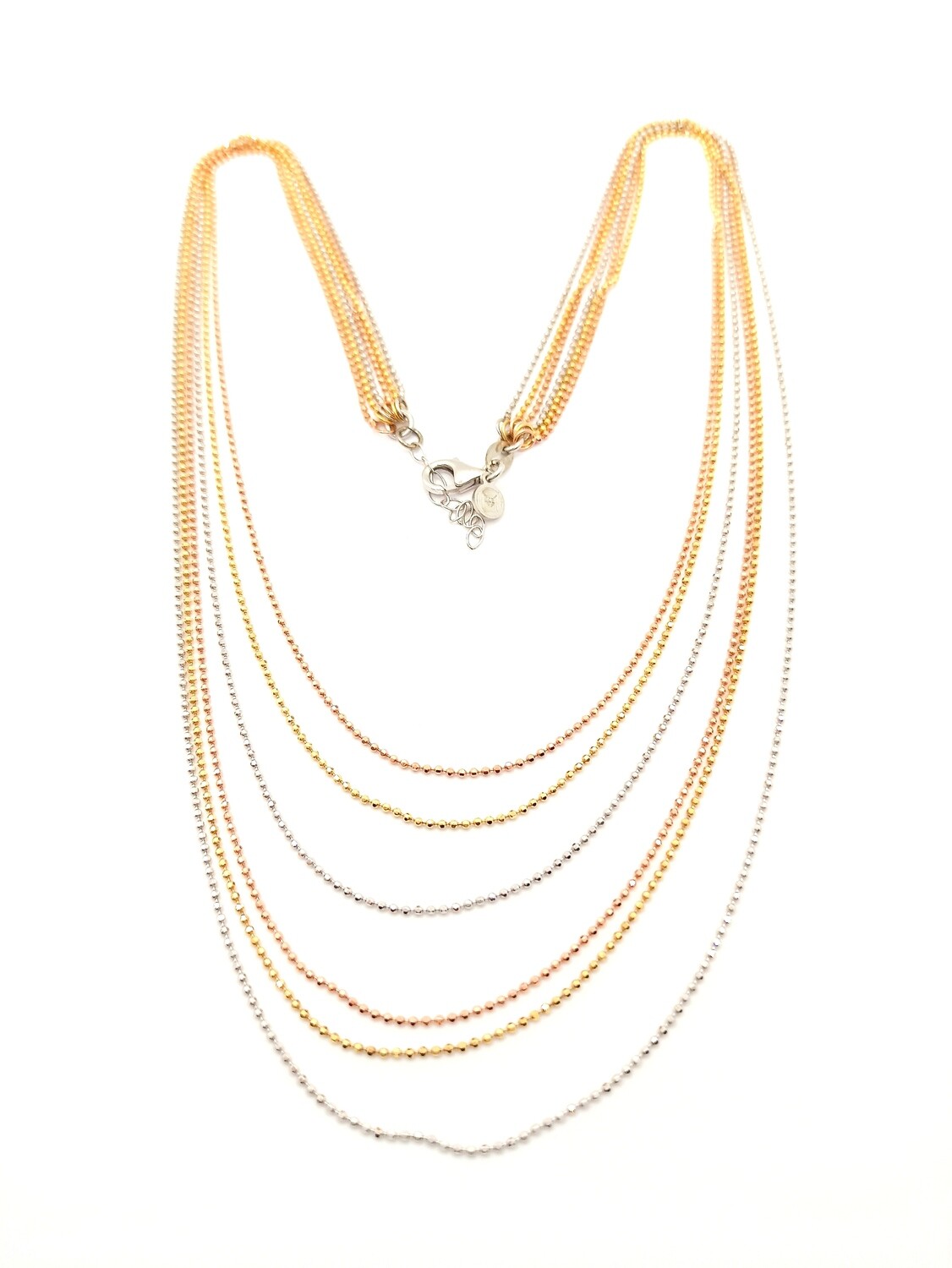 Silver 925 diamond cut tricolor 6 chain necklace, MODEL-COLOR: 1-White-Rose gold &amp; Gold plated